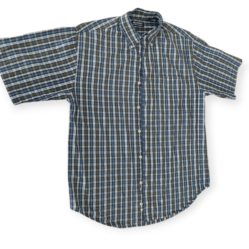 Puritan Plaid Button Down Shirt Men M Wrinkle Resistant